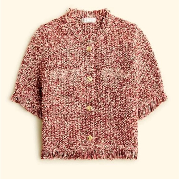 JCrew Cropped fringe-trim lady jacket in merlot. Size XS. Excellent condition! - Picture 2 of 7